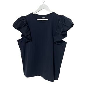 EXPRESS TOP WOMENS SIZE XLARGE CASUAL RUFFEL SLEEVE ROUND NECK TEE SHIRT NAVY